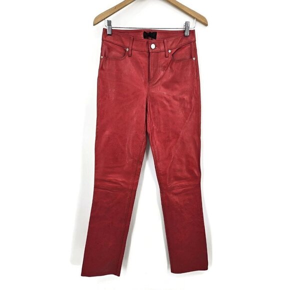 New RtA Remi Red Leather Pants Womens 26 Shiny Cherry Straight Leg - Picture 1 of 8